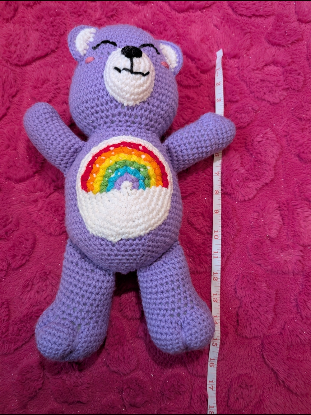 Handmade Crocheted Purple Rainbow Bear Plush Toy - Kids Toy